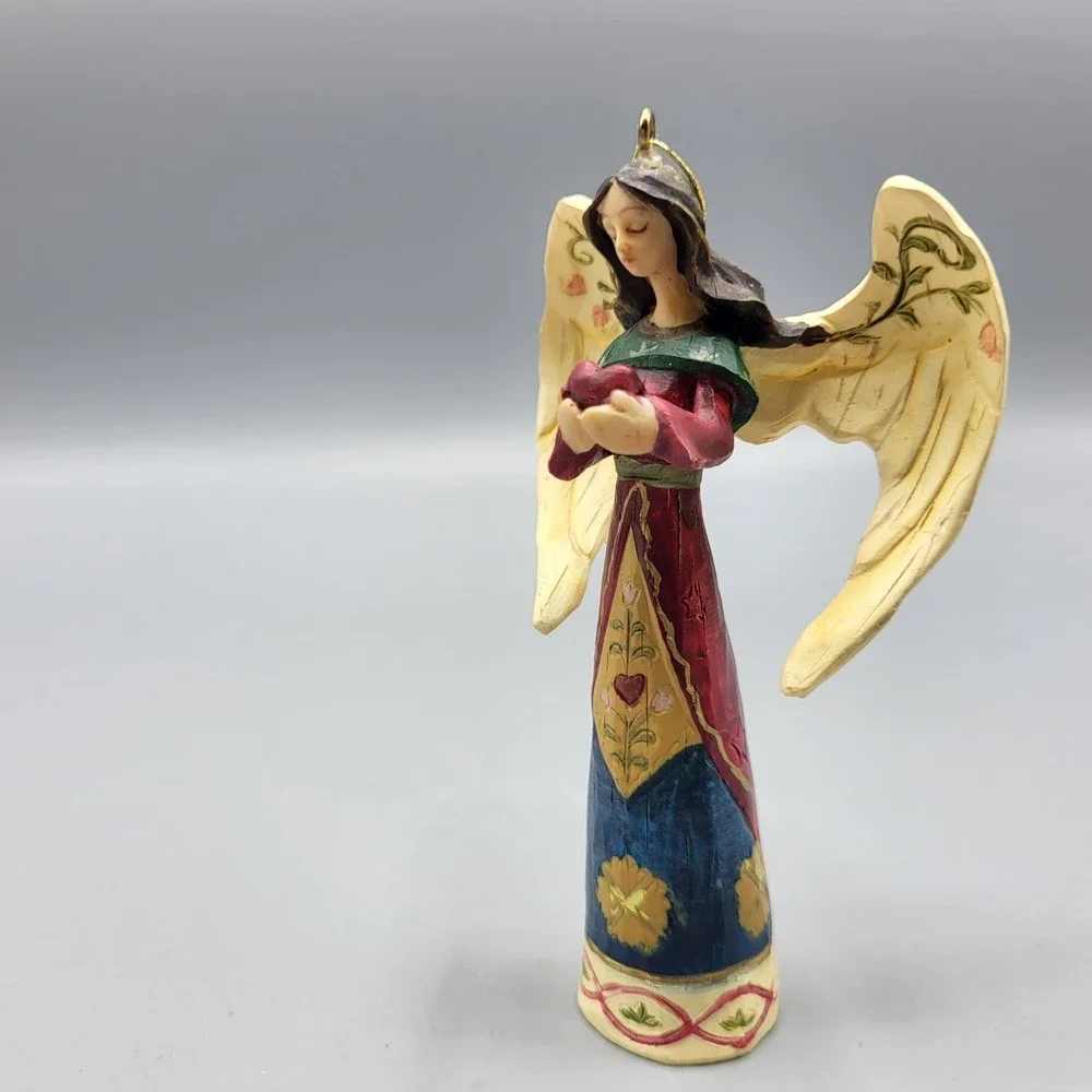 Vintage Resin Angel Ornament Figure Christmas Holiday Red Heart Folk Art